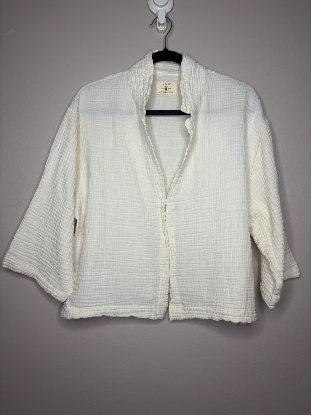 Pokoloko x İkimiz Crinkle Short Jacket Top Blouse Muslin Cotton Cream OS